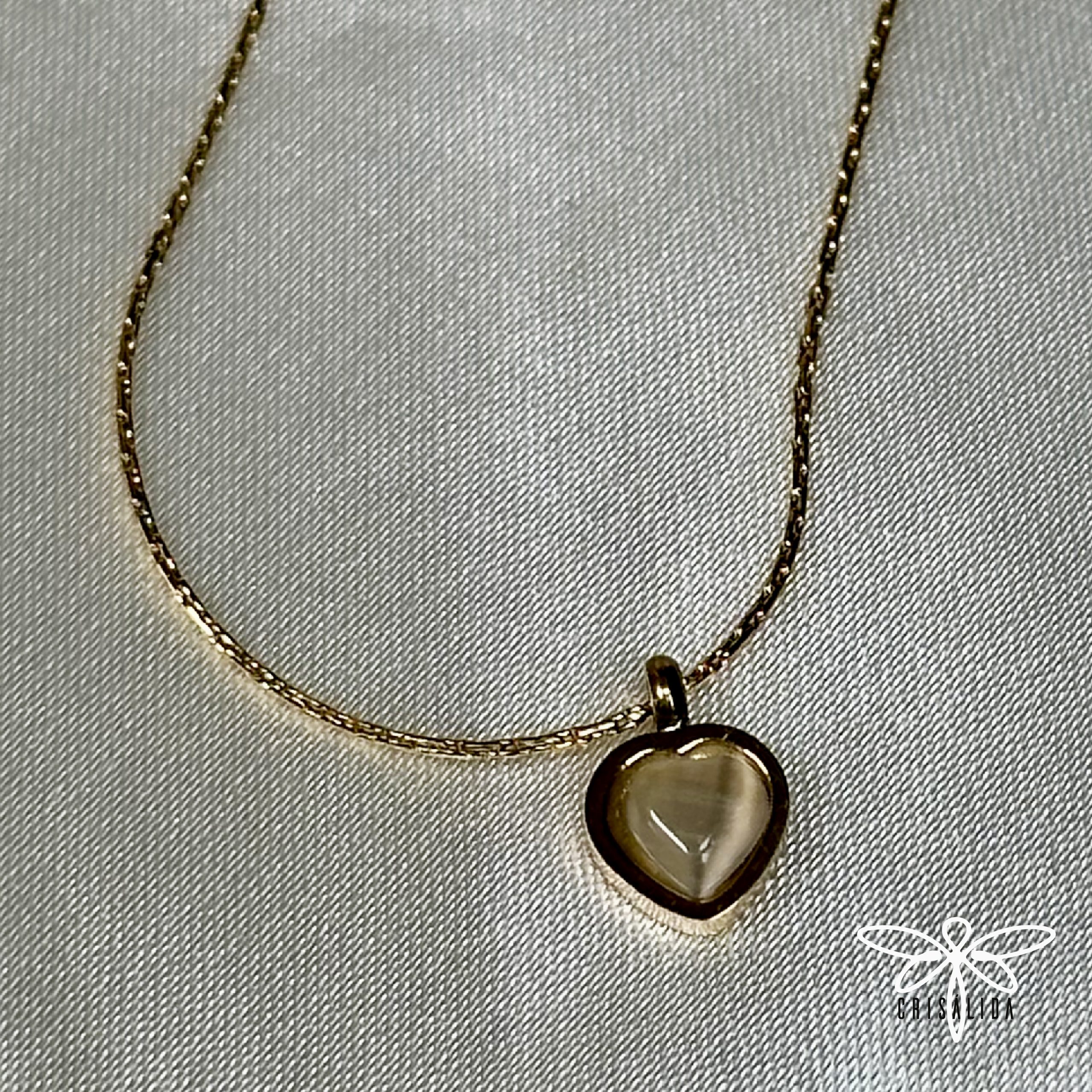 Collar mini corazón con piedra tornasol - Imagen 2