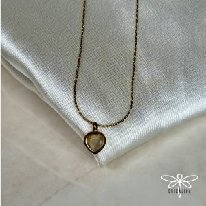 Collar mini corazón con piedra tornasol