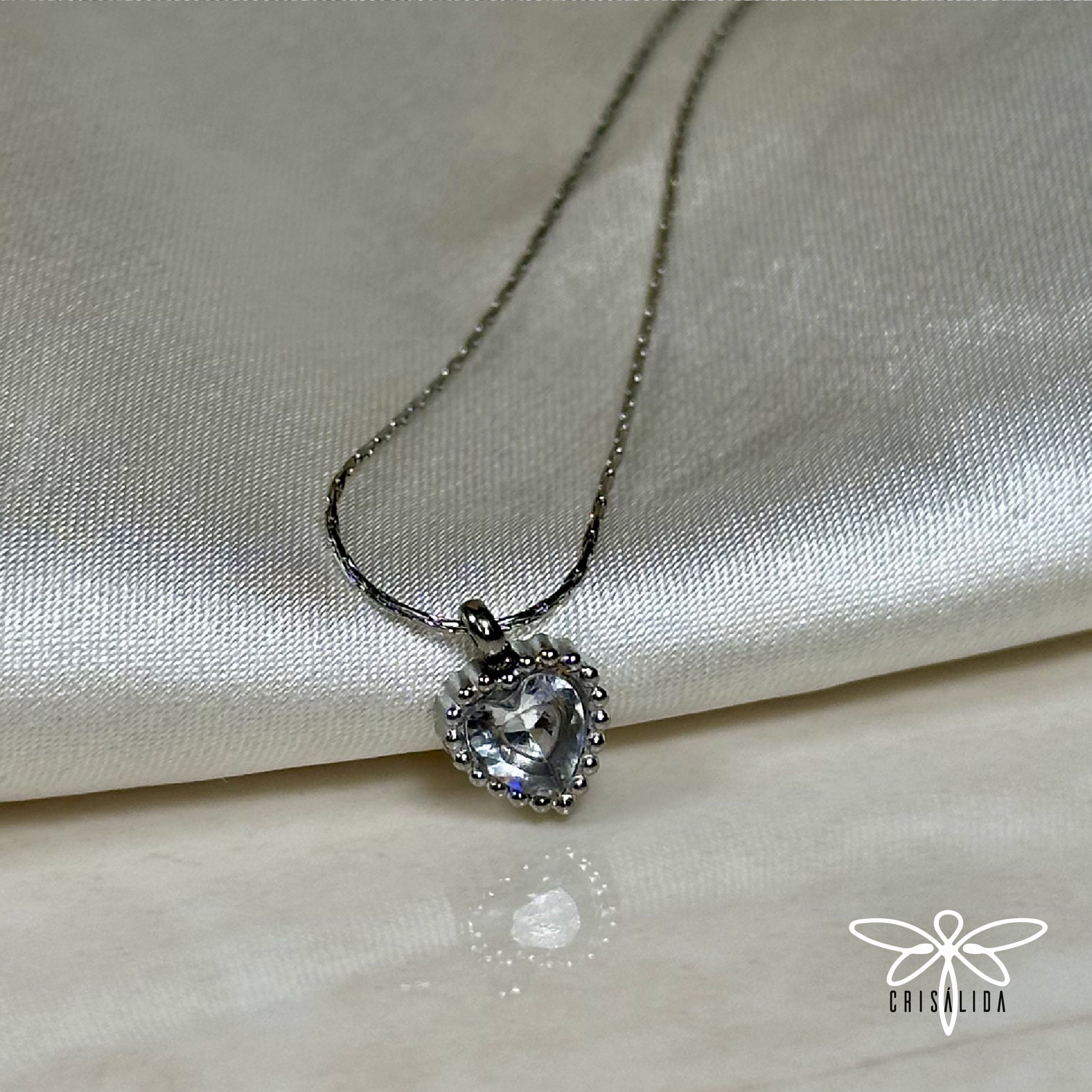Collar mini corazón con piedra cristal