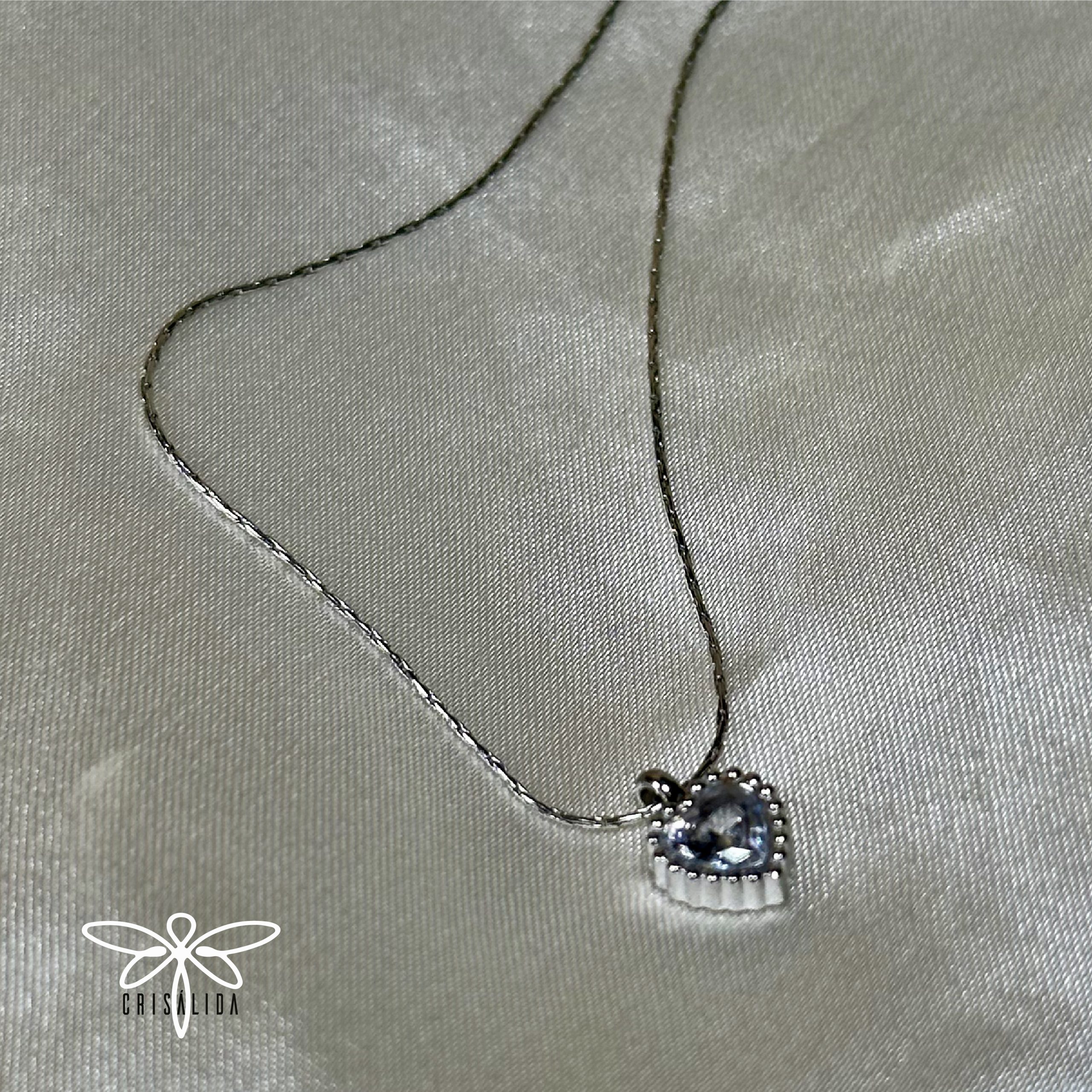 Collar mini corazón con piedra cristal - Imagen 2