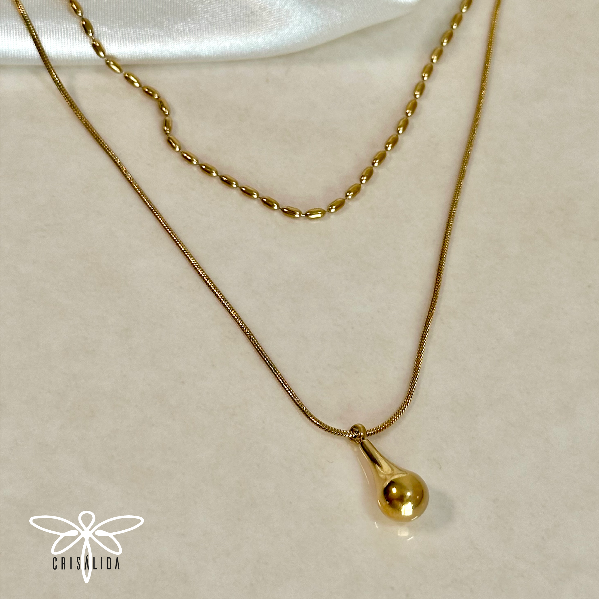 Collar doble cadena gota