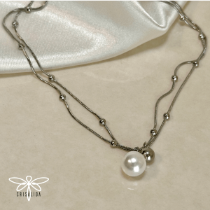Collar doble con bolitas y perla
