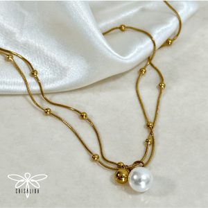 Collar doble con bolitas y perla