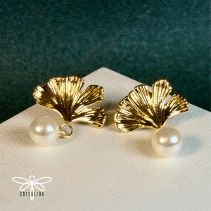 Aretes hoja con dije de perla