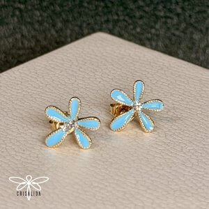 Aretes flor celeste con piedra