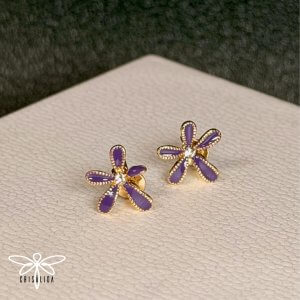 Aretes flor morada con piedra